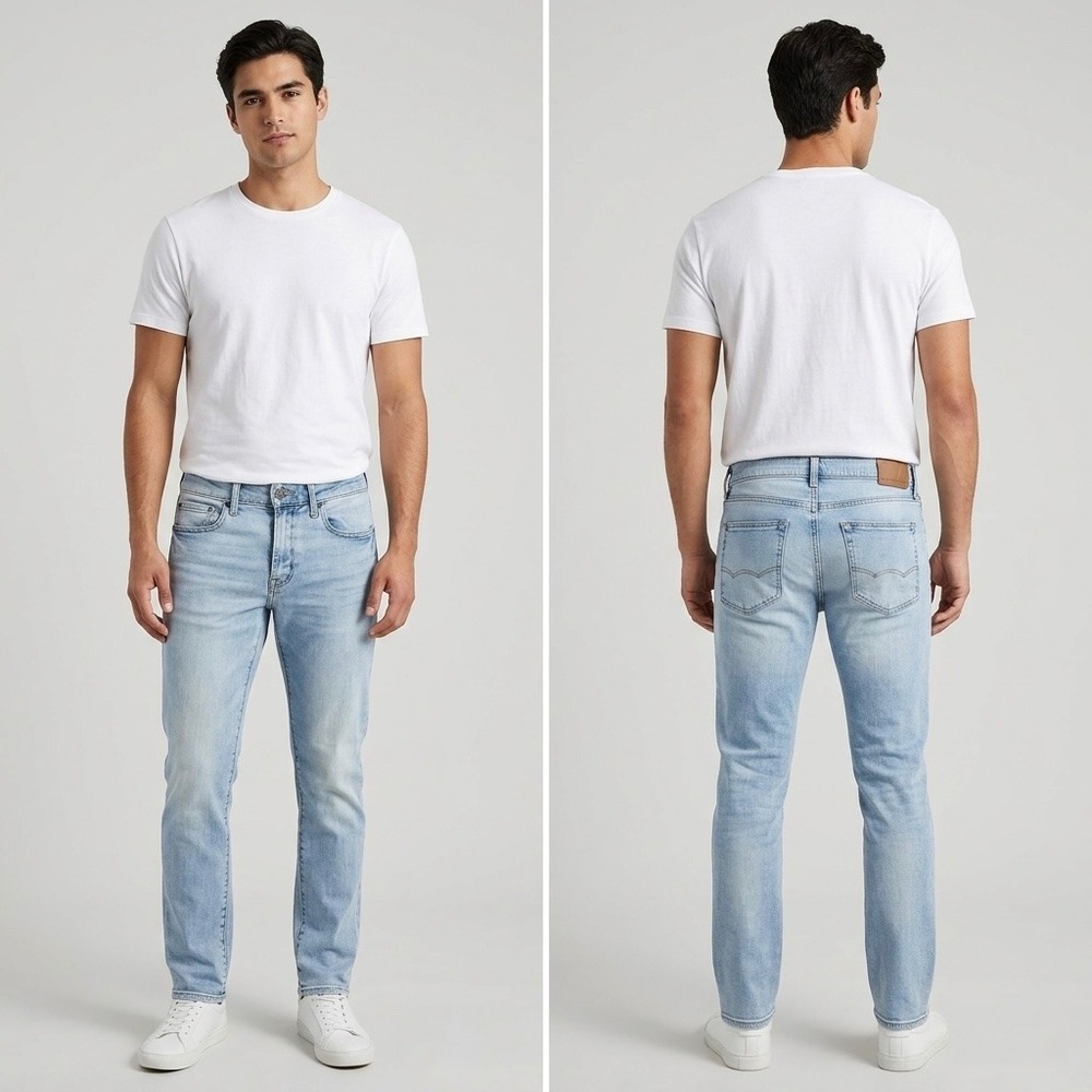 American Eagle Slim‎ Straight Flex Jeans Light Wash Blue Mens 30x29 Denim Pants